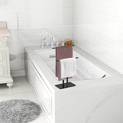 Towel Rack,Hand Towel Holder For Bathroom,Kitchen Hand Towel Rack For Countertop Vanity,Double-T Hand Towel Stand With Base,Metal Towel Stand,Black #TOP3