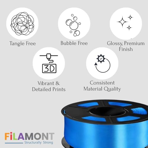 Image of FiLAMONT PLA Silk Filament 1.75mm, 3D Printer Filament, Shiny Silk 1.75 PLA Filament, 1kg(2.2Lbs) /Spool (Silk Blue)