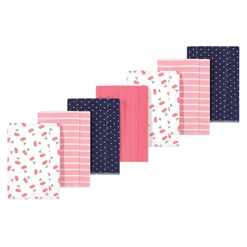 Image of Luvable Friends Hudson Baby Flannel Burp Cloths 7pk, Pink Cherry