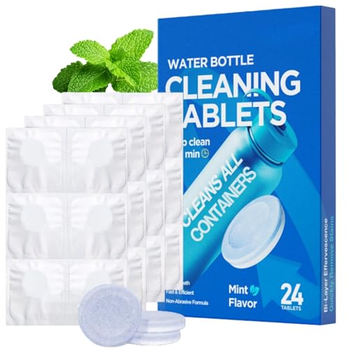 24PCS Bottle Cleaning Tablets, Limescale Remover, All Purpose descaler for Kettles Tablets,Coffee Machine Cleaner,Bottle Cleaner for Stainless Steel, Plastics, Ceramic & Glass Drinking Containers