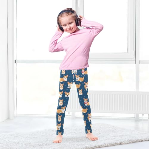 Cute Cartoon Girls' Leggings Toddler Doodles Corgi Dog Kids Yoga Pants Dance Active Tights 4T4