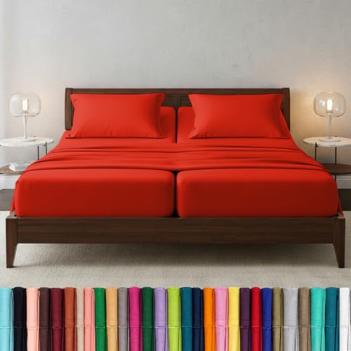 Image of Elegant Comfort Luxury 1500 Premium Hotel Quality Microfiber 5-Piece Sheet Set - Wrinkle Resistant, All Around Elastic Fitted Sheet, Deep Pocket up to 16 inch, Split King, Red