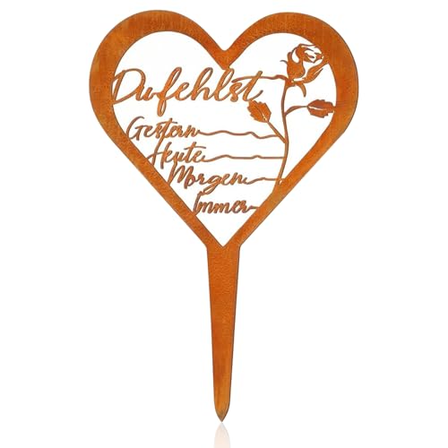 Väderbeständig metallstål gravplugg hjärta, rostsäker gravprydnad sorgsdekoration, med ordspråk, kyrkogård dekoration för trädgårdar, gårdar och grävar