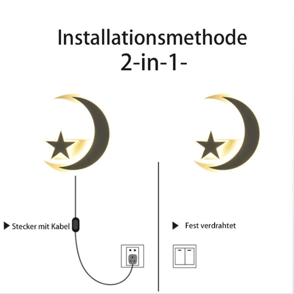OOWOKS Lámpara de Pared LED Luna con Interruptor y Enchufe, Aplique de Pared 18W Niños Estrellas y Luna Lámpara de cabecera con Cable Luz de Noche niños Lámpara de Luna Apliques Deco Modernos