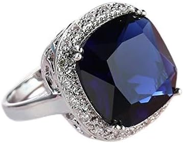 LIOYSIUT 925 Sterling Silver Solitaire Ring Vintage Ladies 925 Sterling Silver Sapphire Diamond Rings Square Zircon Ring Womens Blue Gemstone Engagement Wedding Promise Band coktail Ring Size 8