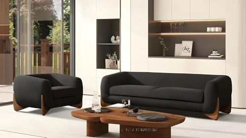 Image of Upholstered 3 Seater Sofa Three Seater Sofa with Wooden Legs for Living Room Hotels & Offices ((Black 3+1))