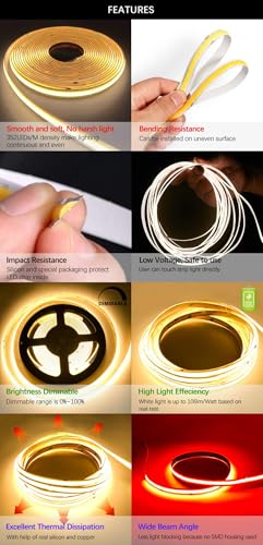 Image of 384Led /m 16.4ft COB Flexible LED Strip Light DC12V /24V Bendable Tape (12V, Blue)