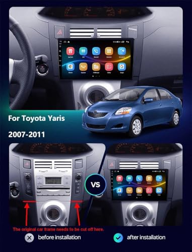 Pantalla de coche con Carplay inalámbrico y 64G para Toyota Yaris 2007-2011 2