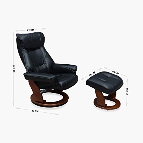 Image of Home Centre Silas Faux Leather 1-Seater Revolving Recliner with Footstool - Black