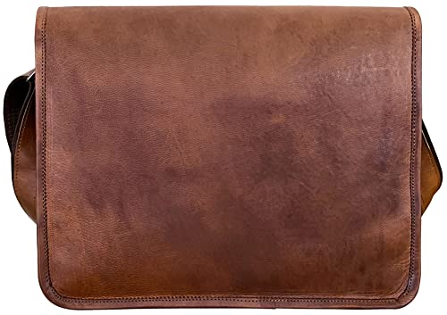 Rustic Town Leather Messenger Bag For Men Women - Full Grain Leather Laptop Satchel Office Shoulder Bag (14 Inch, Brown) #TOP5