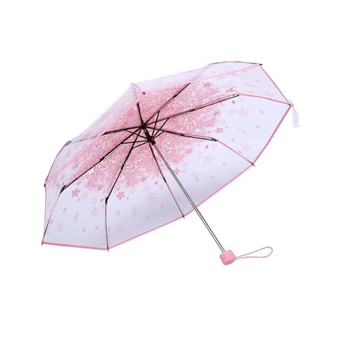 TOPINCN Transparent Clear Folding Rain Umbrellas, Compact Travel Umbrella Windproof Fashionable Manual Open Foldable (Pinkish)