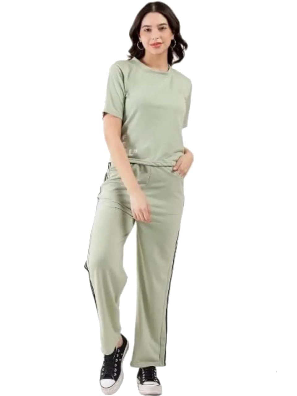 STUBBORNCotton Tracksuit for Women Shirt and Trouser Set, Green, Large - XLarge, Crew Neck Shirt, Short Sleeve, Active Sport Wear, Track Suit Sets, Regular Fit, All Seasons, Casual Dress, Outfit