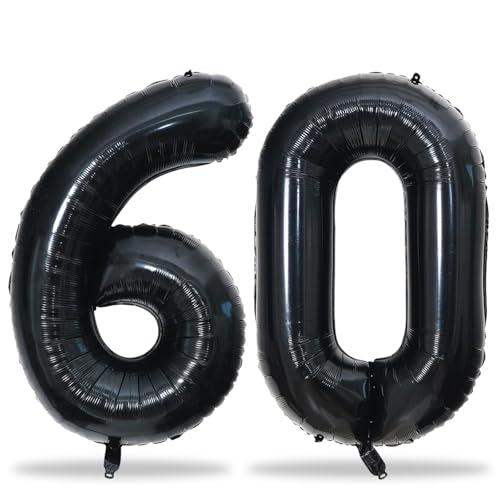60th Birthday Balloons Black for Women, 40 Inch Giant Mylar Foil Number 60 Balloons Self Inflating, Black Digit 6 & 0 Helium Balloons for Men 60th Anniversary Party Decorations Supplies
