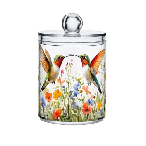 MNSRUU 2 Pack Qtip Holder Organizer Dispenser Bird Flower Bathroom Storage Canister Cotton Ball Holder Bathroom Containers for Cotton Swabs/Pads/Floss