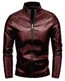 Fairylinks Leather Jacket Men Casual Zip Up, Burgundy, Large
