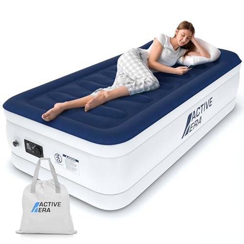 Active Era Luxury Single Size Air Mattress – Elevated Inflatable Air Bed, Electric Built-in Pump, Raised Pillow & Structured I-Beam Technology