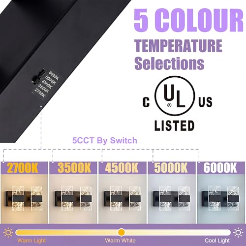 Image of Matte Black Modern LED Bathroom 2-Light Vanity Light Over Mirror