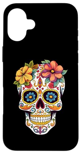 Cráneo de azúcar Dia De Los Muertos Halloween Flores Divertidas Carcasa para iPhone 16 Plus