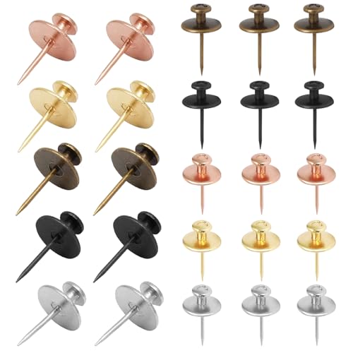 Image of 25 Pcs Multicolor Double Headed Picture Hangers Nails | Thumb Tacks Decorative, Push Pin Wall Nails, Photo Hanging Hook Pins, For Home Office Drywall Classroom