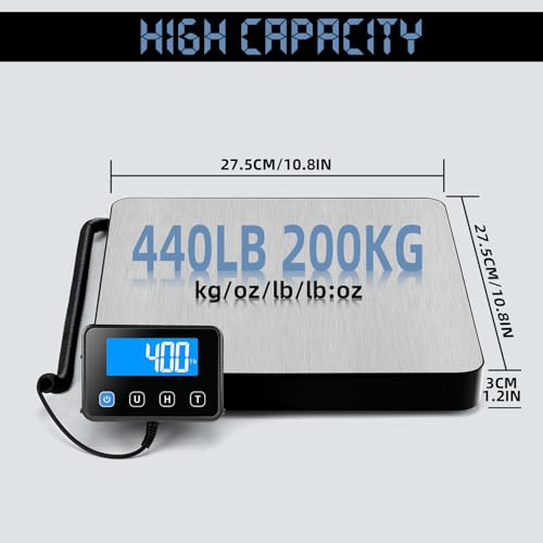 Plattformwaage, Drcowu 440lbs x 10g Digitale Paketwaage, Langlebige Alloy Stahlplattform, Schwerlastwaage für Pakete/Lager/Gepäck, Postwaage mit LCD/Hold/Tara Funktion,Batterien (Silber)