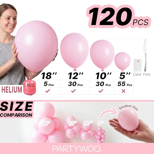 Image of PartyWoo Baby Pink Balloons 120pcs Pastel Pale Light Pink Different Sizes