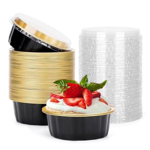 Disposable Ramekins 8 oz, Beasea 50 Pack Black Gold Aluminum Foil Cups with Lids, Disposable Creme Brulee Muffin Cupcake Baking Cup Mini Pudding Cups for Party Wedding Birthday