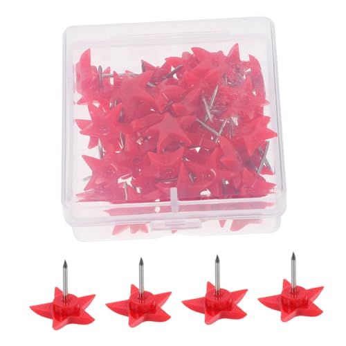 Happyyami 50 Piezas alfileres para Tablero de Corcho Alfileres Coloridos decoración de Oficina alfileres de Cabeza de Estrella chinchetas para tablón de anuncios el plastico Rojo