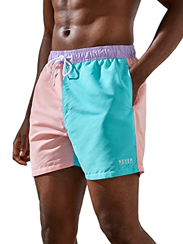 Romwe Men s Swim Trunks Colorblock Quick Dry Liner Beach Board Shorts with Pocket Multicolor M