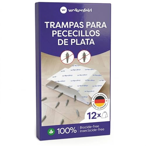 Wolkenfeld Trampa para Pececillos de Plata – Cebo Natural Adhesivo – 12 Láminas – Monitorización en Baño y Cocina – Sin Insecticida – Hecho en Alemania