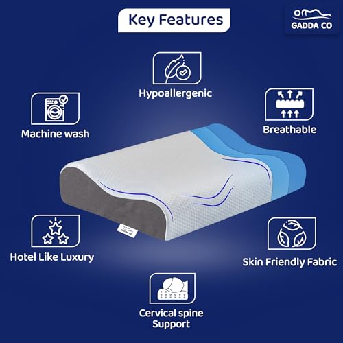 Image of GADDA CO Memory Foam Cervical Pillow for Neck & Shoulder Pain Relief, Orthopedic Contour Neck Support Pillow for Sleeping, Ergonomic Neck Support, Jacquard Cover -19 x 11 x 3.5 Inch | 2 Years Warranty