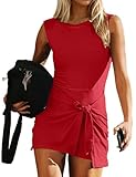 synound Women Workout Sleeveless Romper Scoop Neck Open Back Side Slit Casual Summer Short Jumpsuit Twist Knot Bulit In Short