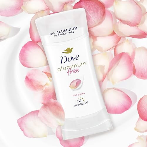 Image of Dove Aluminum Free Deodorant for Women 3 Count Rose Petals 72 hour odor protection 2.6 oz