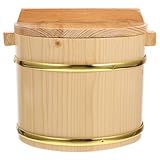 DECHOUS Wooden Sushi Rice Bowl, Japanese Sushi Rice Wooden Bucket, Handmade Steamer Bucket Hangiri Oke Mixing Bowl with Lid