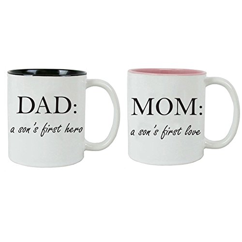 Dad: A Son's First Hero - Mom: a Son's First Love - 11-Ounce White Sublimation Ceramic Coffee Parents Mug Set