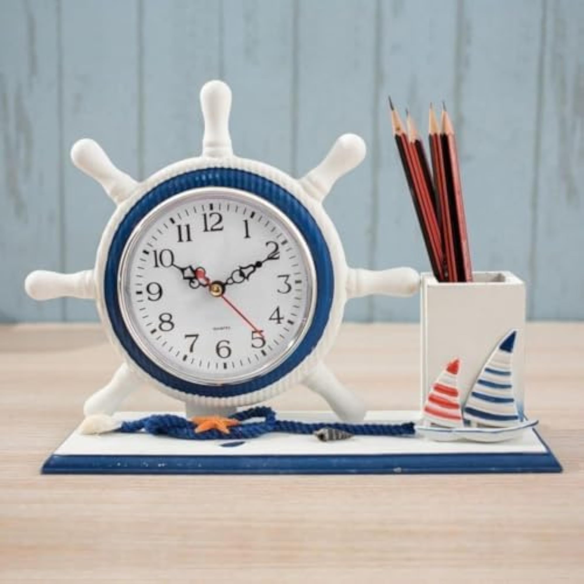 Nautical Ship Wheel Clock, Coastal Design