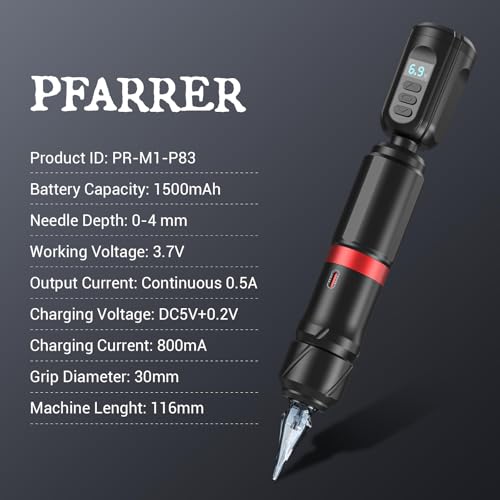 PFARRER Tattoo Maschine Set with 4 Modes 1500mAh Akku LCD Digital 10PCS Tattoo Cartridge 10 Tattoo Inks Kompletter Tattoo Zubehör PRP83KIT-1