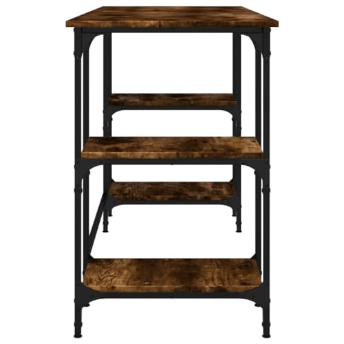 Bureau en chêne fumé table PC ergonomique avec étagères de rangement - 7