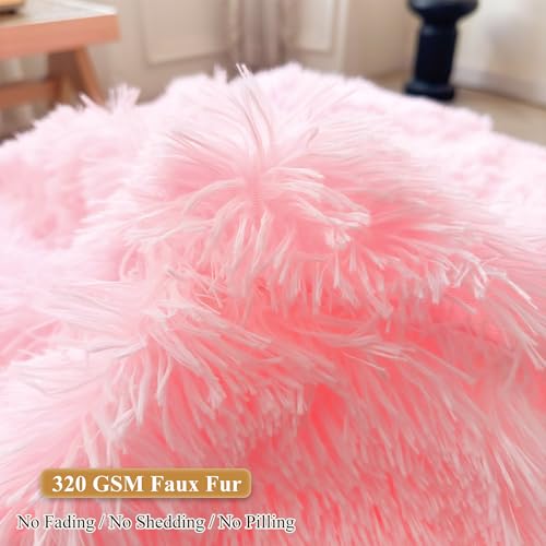 XeGe Faux Fur Comfy Bean Bag Cover for Living Room(No Filler), Fluffy Stuffed Animal Storage Bean Bag Chair Cover Home Decor, Furry Fuzzy Big Gaming Beanbag Cover Adults Kids Girls, Anti-slip, Pink - Image 5