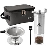 【ワンランク上のコーヒータイムを叶える】AND MYSELF コーヒーミル 手動 《ステンレスメッシュのコーヒーフィルター付き》 紙フィルター不要 手挽きコーヒーミル 収納袋付き 初心者 無段階調節（ミル+フィルター+ケース）)