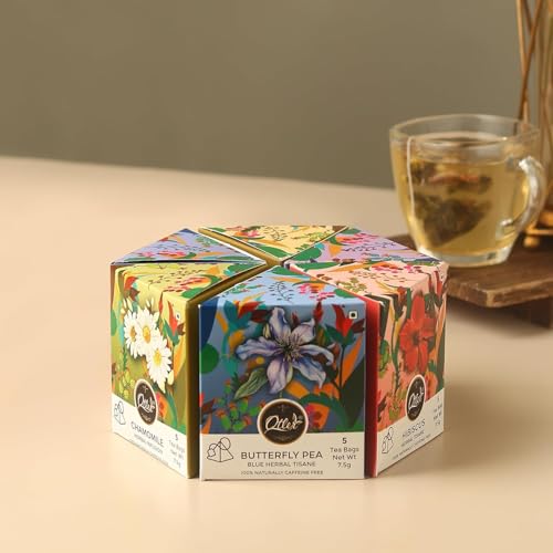 Image of Otler Herbal Tea Sampler - 6 Blends | Hibiscus, Chamomile, Passion Fruit, Berry & More | 30 Herbal Tea Bags (5 Per Blend) | Detox, Relax & Gifting | Caffeine Free | 100g
