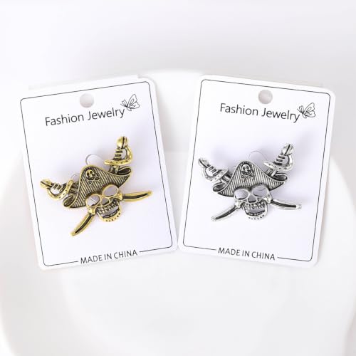 Image of Punk Skull Head Cross Sword Brooch Pin Cool Skeleton Lapel Pin for Dress Suit Decor Halloween Party Clothing Accessories for Women Men
