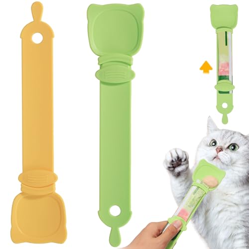 MeowAroma Cat Treat Spoon Squeeze Sliding Kitten Strip Feeder Suitable for Puree and Delectables Bisque Lickable Wet Cat Treats 2Pcs Pet Food Dispenser for Puppies Small Pets