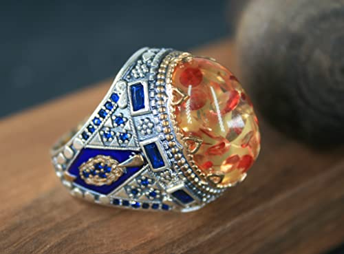 Amber Stone Ring,Silver 925K Mens Ring,Handmade Ring,Jewelry Gift For Him An Her #TOP3