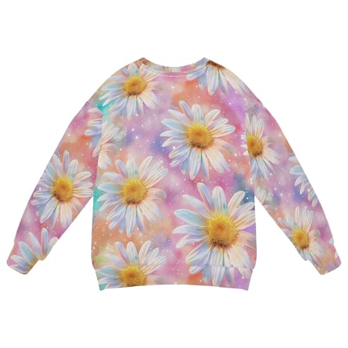 JUNZAN Glitter Daisies Flowers on Rainbow Pink Kids Boys Sweatshirt Hoodie Crewneck Sweatshirt With Hoodie Athletic 4T2