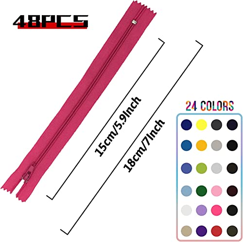 Image of Zippers for Sewing, DOITEM 24 pcs 15cm /6 Inch Multicolor Nylon Coil Zippers for Sewing and Crafts 24 Colors