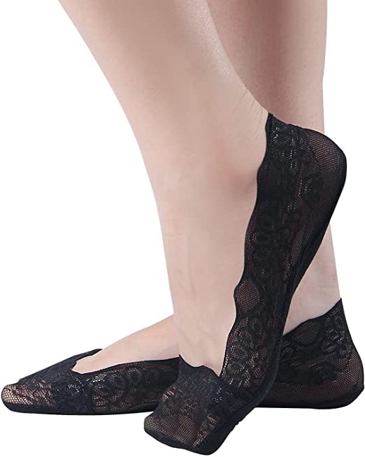 ramanuja - anti-skid lace no show socks/socks liner/footy socks/foot cover for women/girls black socks (pack of 3)