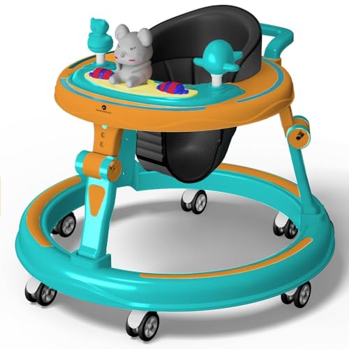 Image of StarAndDaisy 360 Baby Walker 6-24 Months / 7 Level Height Adjustment Walker for Kids Boy and Girl with Switchable Food & Musical Tray /Premium Baby Activity Walker - Green Orange