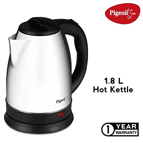 Image of Pigeon by Stovektraft Hot Stainless Steel Electric Kettle, 1.8 Litre, with 1300 Watt, boiler for Water, milk, tea, coffee, instant noodles, soup etc (Silver)