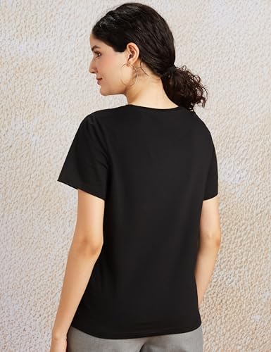 Image of Amazon Brand - Symbol Women Cotton Stretch Regular Fit Round Neck Half Sleeve T-Shirt (Available in Plus Sizes)