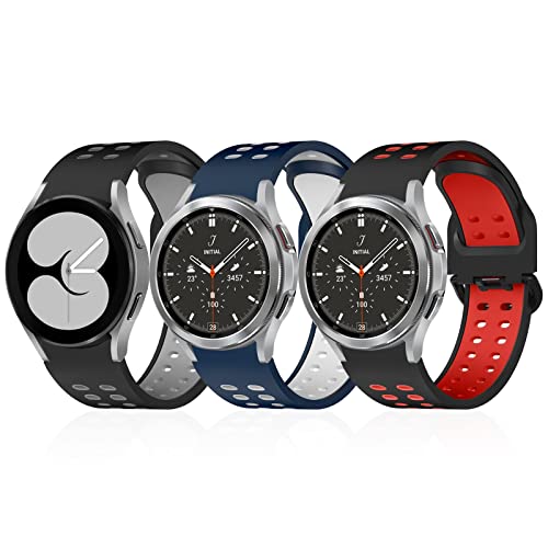 3 Pack No Gap Bands Compatible with Samsung Galaxy Watch 4 Band 40mm 44mm/ Galaxy Watch 4 Classic Band 42mm 46mm, 20mm Double Row Breathable Adjustable Sport Watch Replacement Band for Women Men(RBW)
